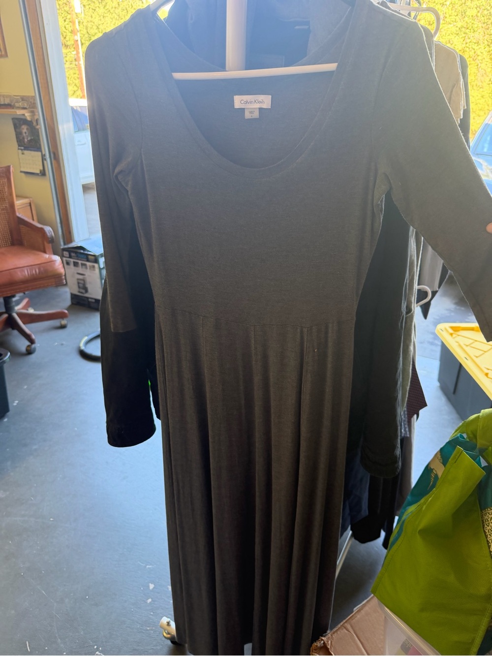 Calvin Klein Charcoal Gray quarter Sleeve Scoop Neck Maxi Dress